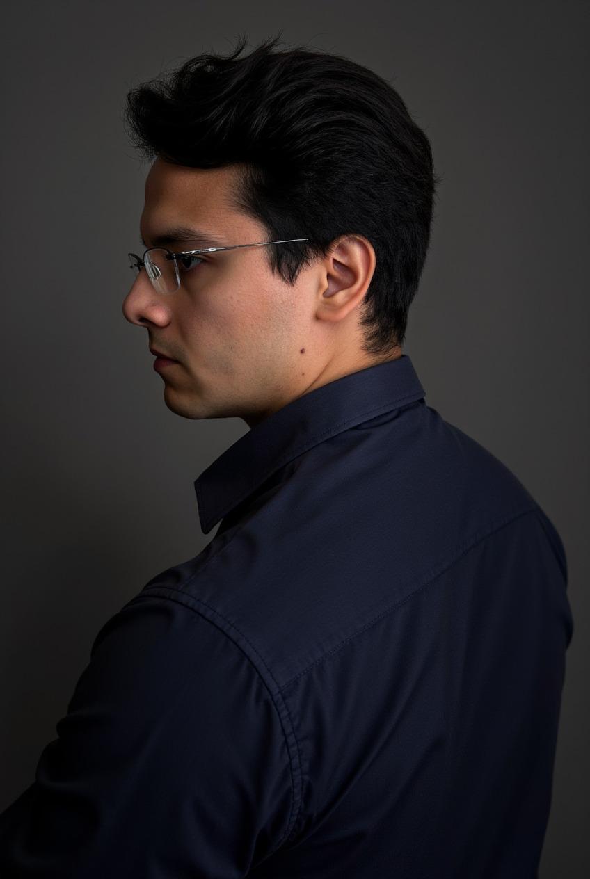 Lucas Barros de perfil, olhando para o lado
